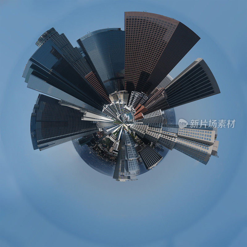 洛杉矶小行星天际线全景球图像与摩天大楼
