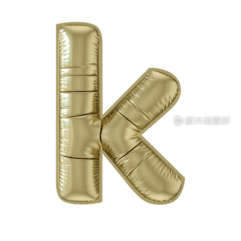 字母k气球金色箔在白色背景下小写