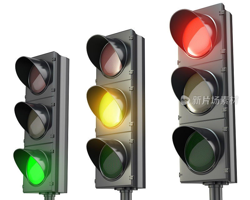 三个交通灯，红，绿，黄