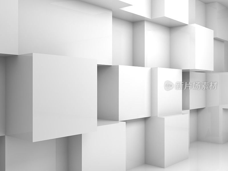 抽象空白色三维室内与立方体在墙上