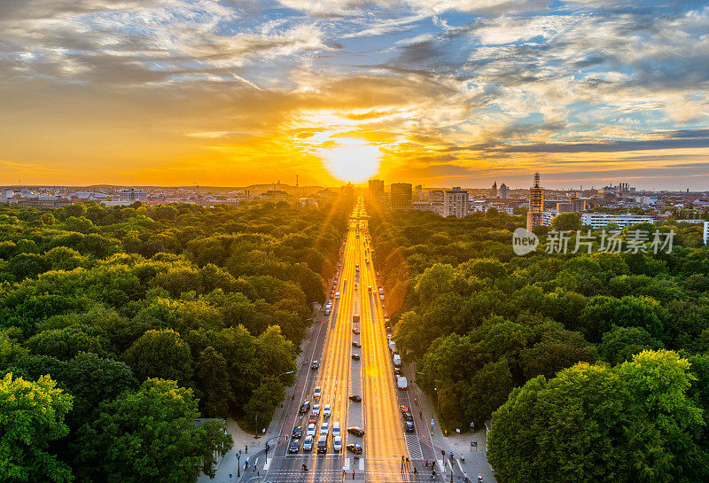 柏林，胜利柱Tiergarten公园鸟瞰图，德国