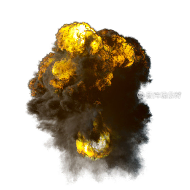 爆炸蘑菇形状的云与火和烟的插图