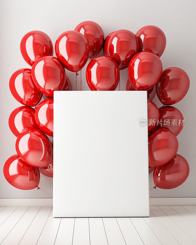 模拟海报在室内背景与红色气球