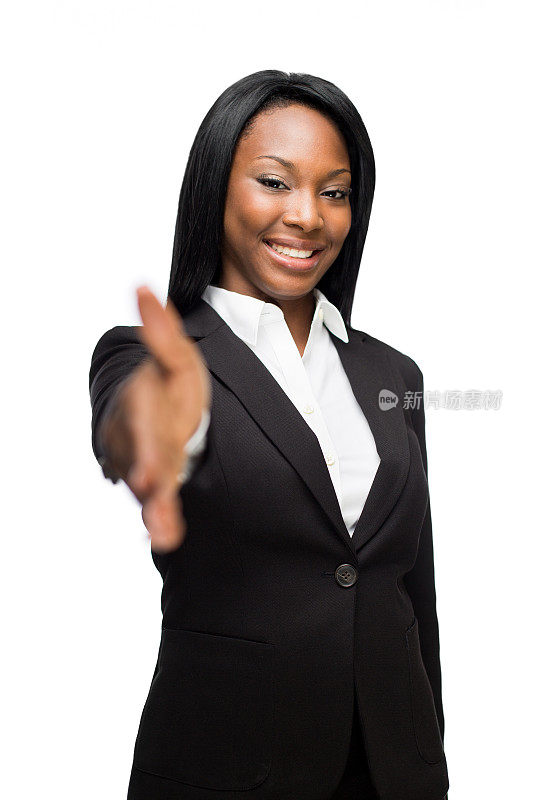 一位快活的美国黑人妇女伸出手