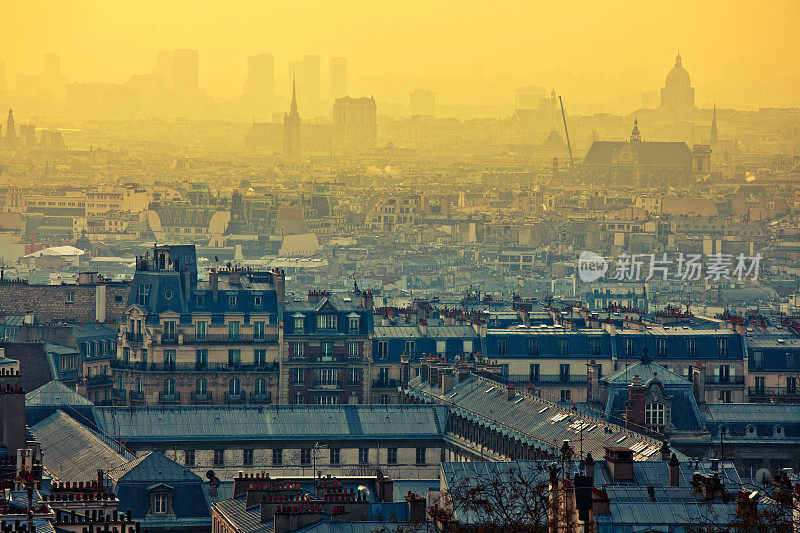 巴黎清晨鸟瞰图，欧洲