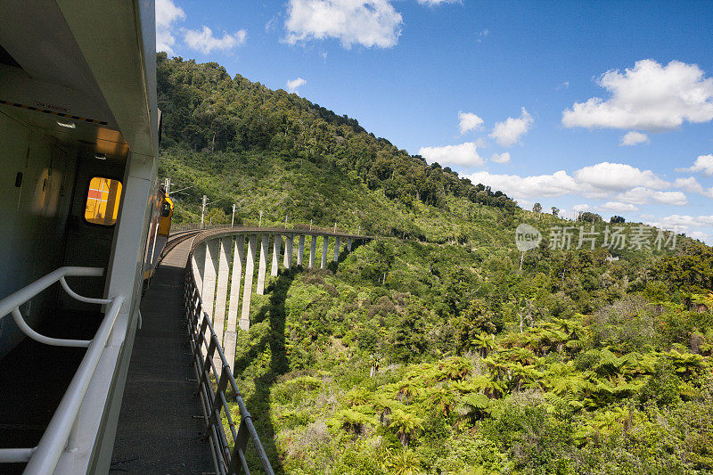 旅客列车穿越新西兰的乡村风景