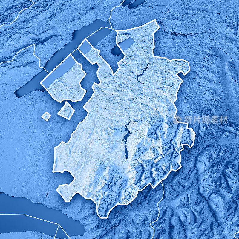 弗里堡，广州瑞士3D渲染地形图蓝色