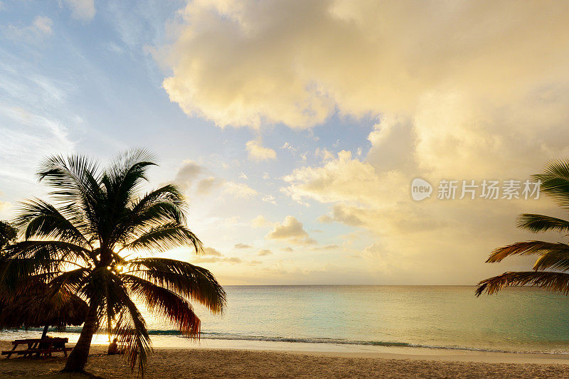 在加勒比库拉索岛的克尼普海滩上美丽的日落。