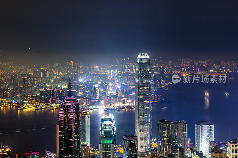 香港在维多利亚港两岸的天际线