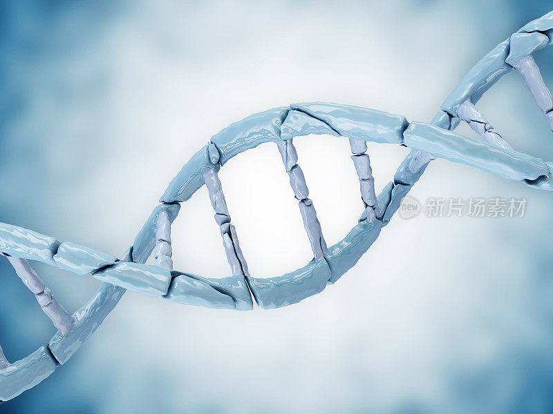 蓝色背景上的断裂DNA的数字插图