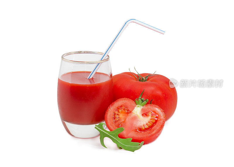 番茄汁配饮用吸管，西红柿和芝麻菜叶