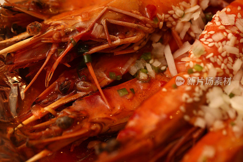 大王炸大虾。特写照片。微距摄影。食品概念背景