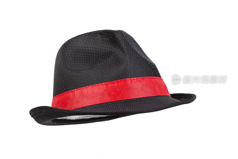 黑色草帽，白底红丝带