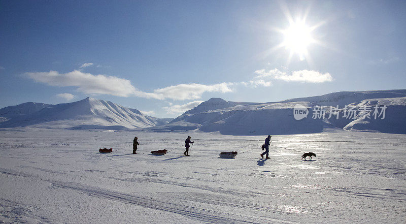 斯瓦尔巴群岛极地气候下的滑雪者