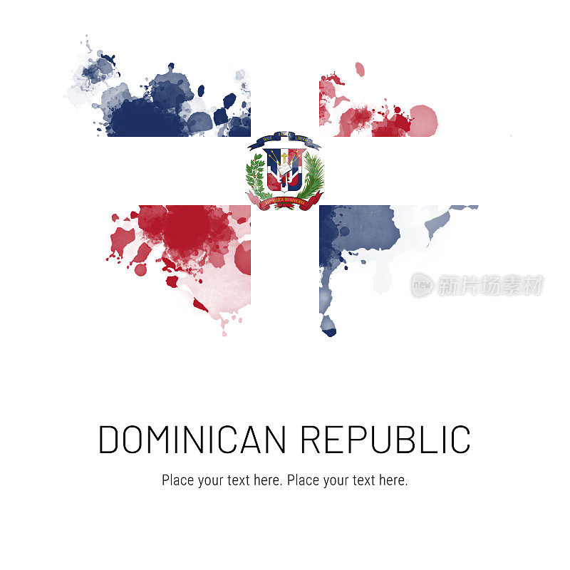多米尼加共和国国旗墨水溅在白色背景上