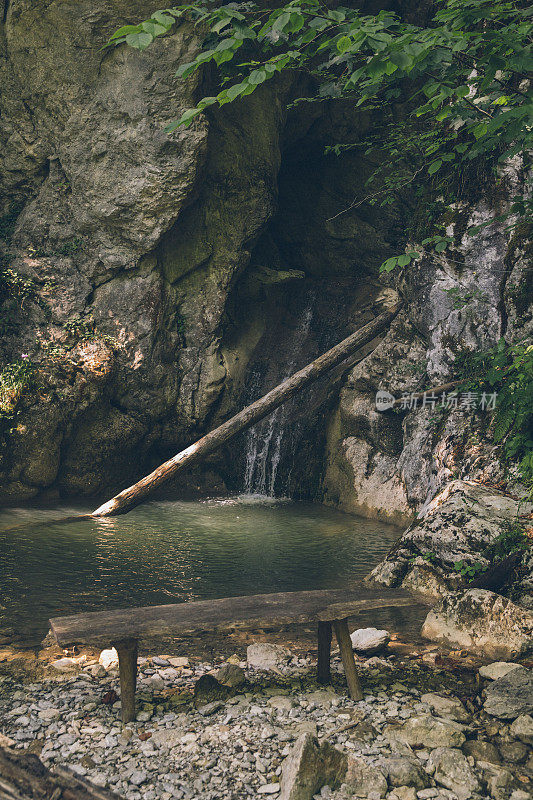 森林淡水池瀑布景观