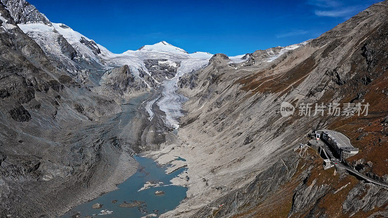 大格洛克纳冰川的鸟瞰图和风景优美的高山公路，奥地利