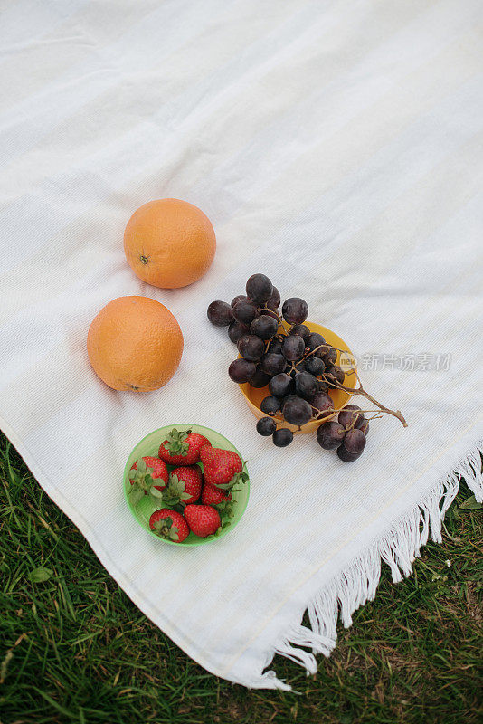 野餐毯子上的水果