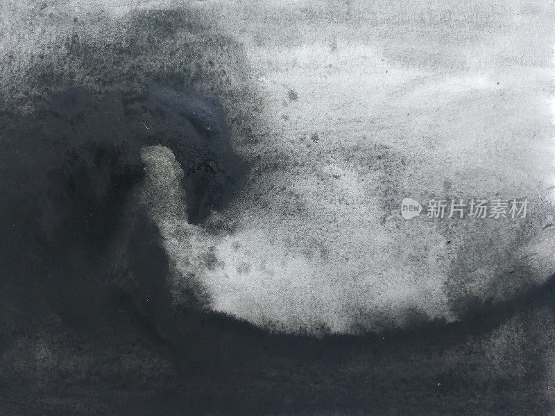 水彩画黑色亚洲水墨波抽象。