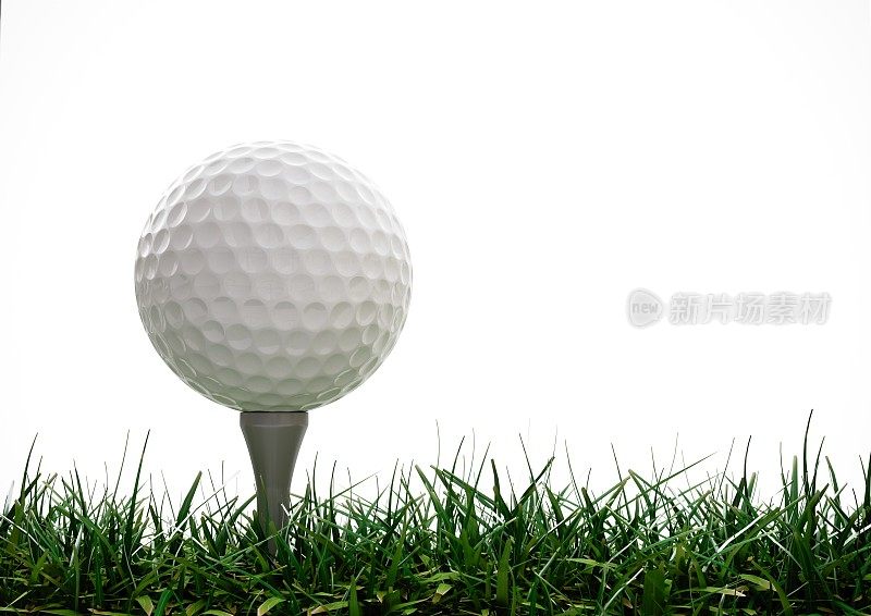 高尔夫球，球座在草地上