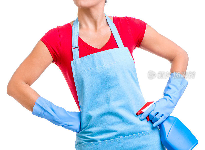 清洁女工在白色橡胶手套女佣