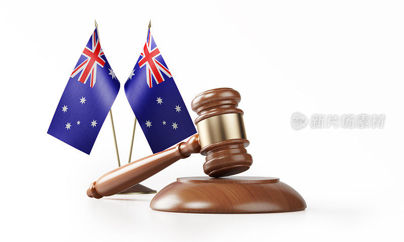 木槌和白色孤立的澳大利亚国旗:澳大利亚司法概念