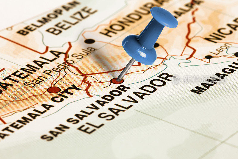 位置圣萨尔瓦多。地图上的蓝色大头针。