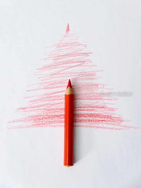 单铅笔和圣诞树素描