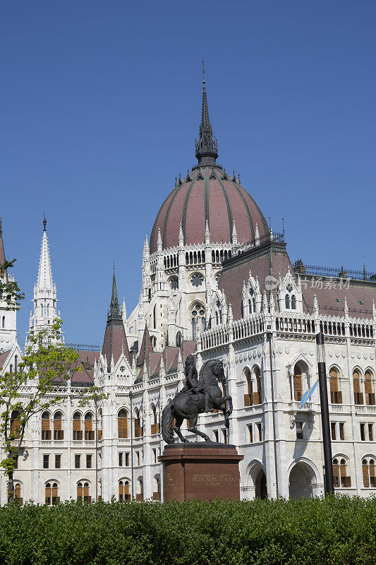布达佩斯匈牙利议会的雕像和圆顶