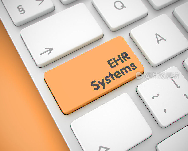 EHR系统-橙色键盘键上的信息。3D