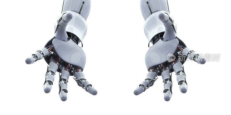 机器人的手，张开的手，握住，给予，展示概念。
