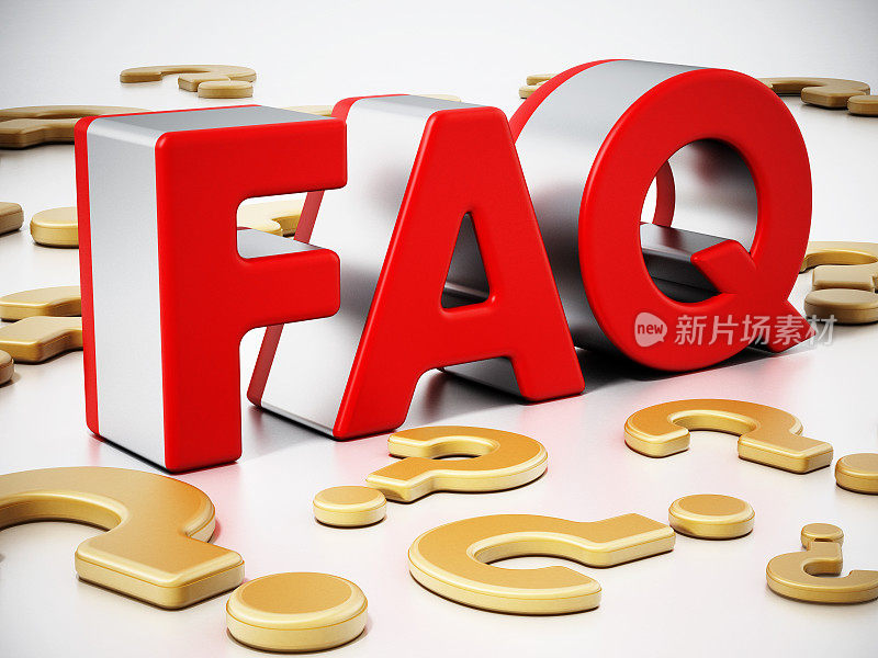 FAQ(常见问题)单词和问号符号隔离在白色