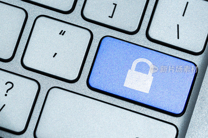 计算机安全互联网锁图标数据保护蓝色键盘