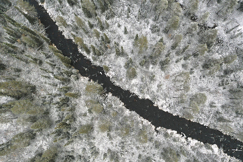 拉普兰的冰雪森林和河流