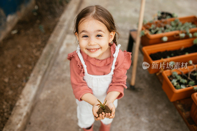 孩子们照料着幼苗。手扶小树