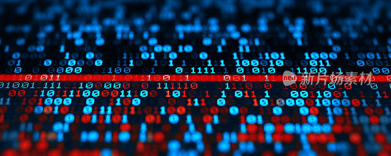 二进制代码。加密数据。黑客攻击和数据泄露。加密计算机代码的大数据。你的数据安全。网络网络安全和隐私概念。数据库存储三维图