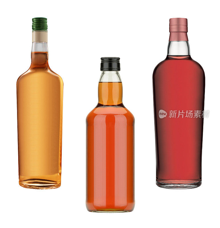 一瓶瓶的威士忌、干邑和葡萄酒