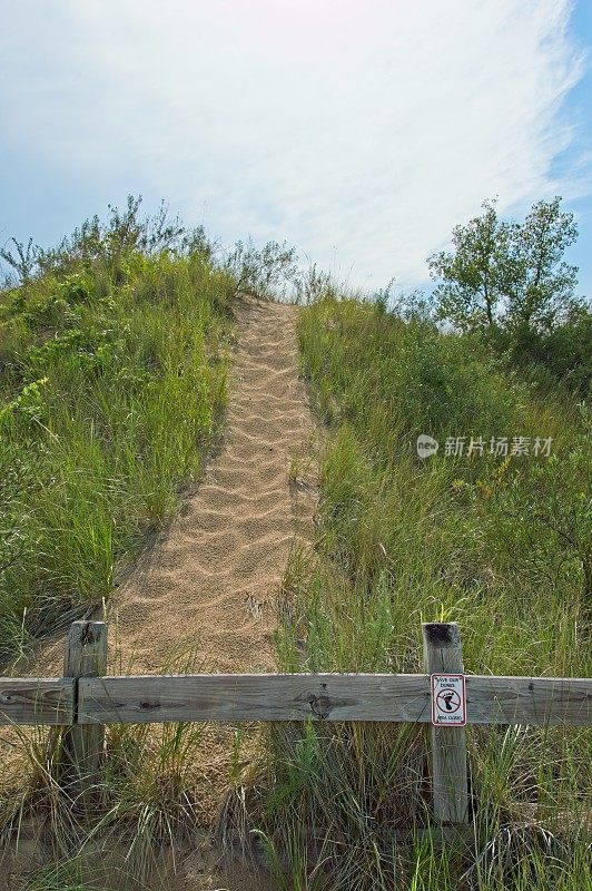 在印第安纳沙丘国家公园，沙丘上的海滩草被关闭