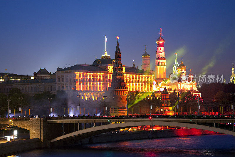 俄罗斯莫斯科胜利日的彩色克里姆林宫