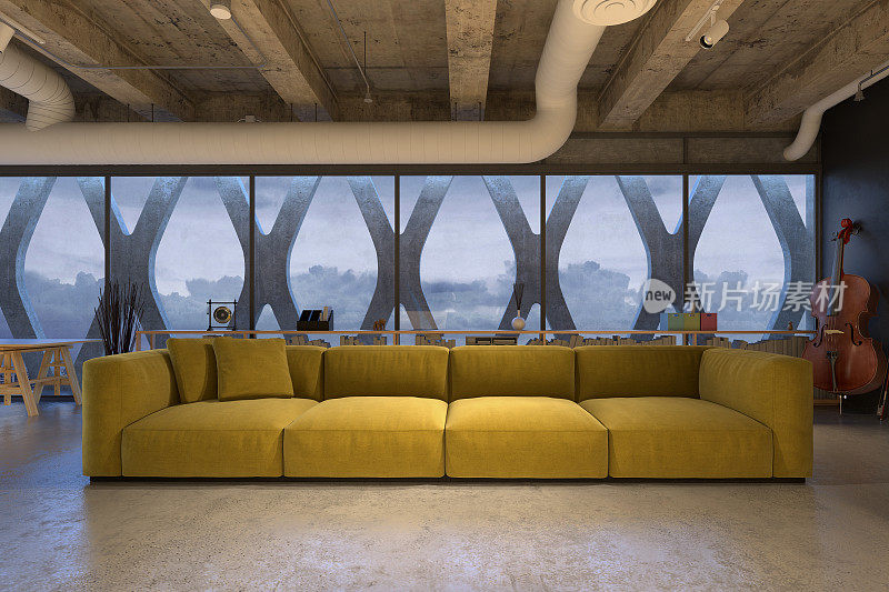 阁楼里的现代黄色沙发