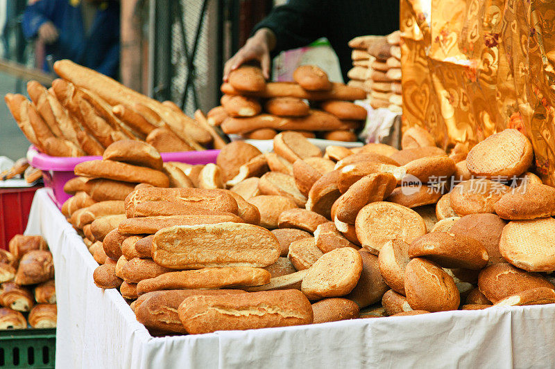 马拉喀什的阿拉伯面包。摩洛哥。