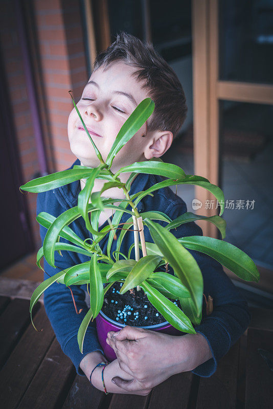 孩子照顾植物