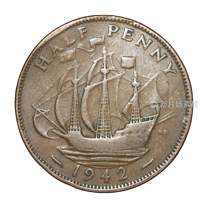 1942年折弯乔治六世的半便士英国硬币(倒)