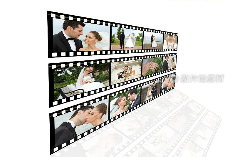 新娘和新郎在婚礼相册电影连载故事板