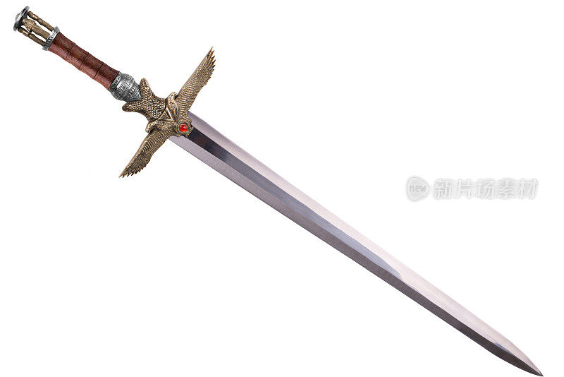 剑按对角线排列，孤立在白色背景上。