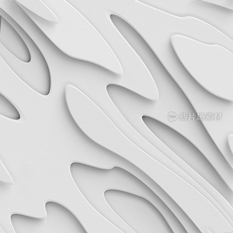 3d渲染，抽象的白纸背景，层，扁平的纤维结构，孔，宏观纹理