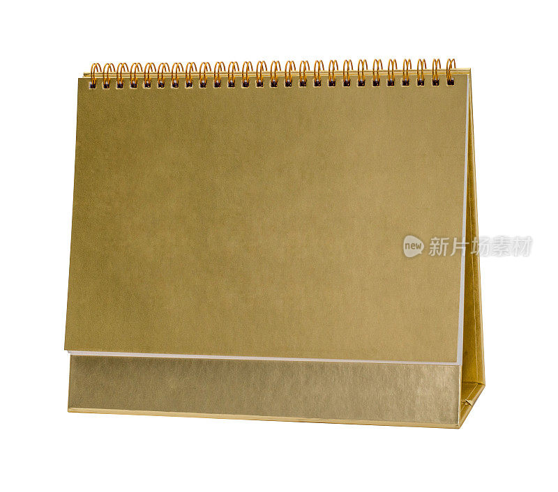 空白纸书桌螺旋日历与金镀金覆盖