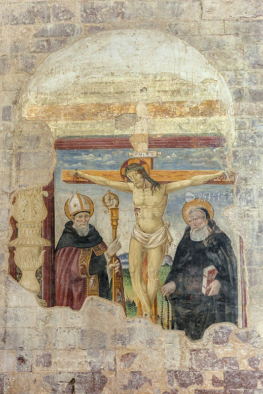 圣费利斯修道院壁画，建于12世纪早期的一个偏僻的地方(吉亚诺·德尔·翁布里亚，翁布里亚，意大利)