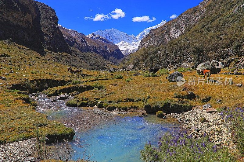 秘鲁布兰卡山脉的奥夏帕尔卡和兰拉帕尔卡山谷的河流