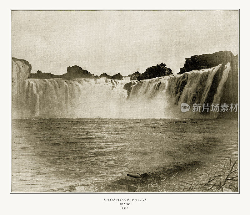肖松尼瀑布，美国爱达荷州，古董美国照片，189
